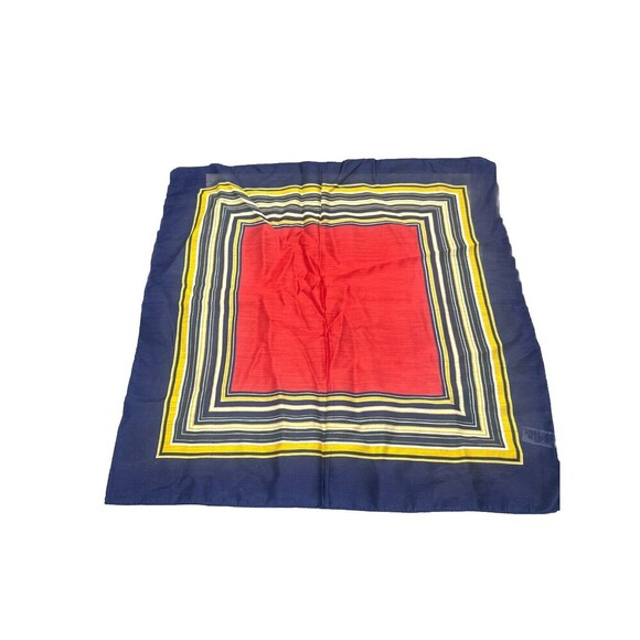 VTG Square Navy BLUE Yellow White Orange 20” X 20” Scarf Japan Rayon Nylon - Picture 2 of 3